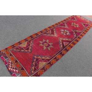 Tapis turc vintage, tapis de couloir 3x11,1 pi (90x338 cm), tapis en laine persane rouge - Product Image 2