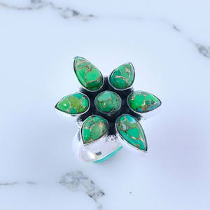 แหวนเงินแท้ 925 ประดับด้วยพลอยเทอร์ควอยซ์สีเขียวทองแดง ดีไซน์สวยงาม - Product Image 2