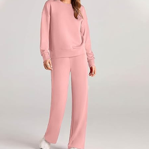 Ensemble de survêtement en molleton de coton pour femmes de qualité supérieure, logo personnalisé, uni, décontracté, respirant, écologique, 2 pièces, long - Product Image 2