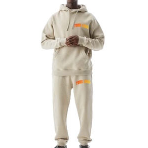 Ensemble pantalon de survêtement et sweat à capuche personnalisés avec impression bouffante OEM tenues de survêtement en détresse ensemble de sweats à capuche lavés à l'acide pour hommes ensembles amples - Product Image 1