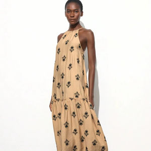 Vestido Boho de Diseño Moderno 2025 para Mujer, Maxi, Manga Corta, Bordado a Máquina, Tejido 100% Algodón Natural, Lavable, Elegante, Casual, al por Mayor - Product Image 1