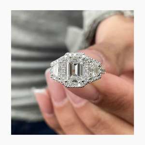 Anillo de Tres Piedras con Corte Esmeralda de Diamante Moissanite, Anillo de Boda Original de Plata 925 para Mujer, Regalo de Joyería para Fiesta de Compromiso - Product Image 2