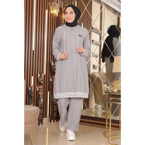 Ensemble deux pièces sportif décontracté en laine, haut côtelé zippé au-dessus du genou, pour tenues automne-hiver Commander 2 pièces - Product Image 4