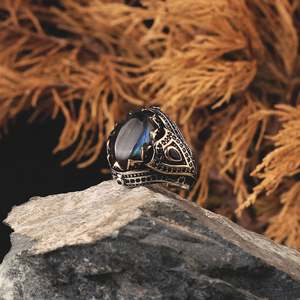 Wholesale Azuris 925 Sterling Silver Men's <b>Ring</b> Ottoman Style Turkey Natural <b>Aqeeq</b> Stone VALKH1054 - Product Image 1