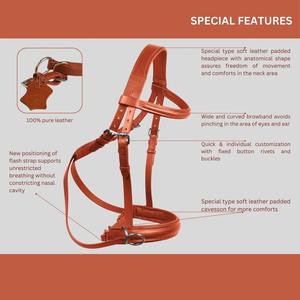 Bride de cheval sans mors en cuir anglais véritable Tan doux de qualité supérieure avec rênes Crossover Cross-Over Bitless Bridle - Product Image 3