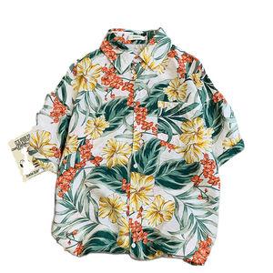 Camisa informal de manga corta con botones para hombre con parte superior de sublimación Tela de lona con patrón sólido - Product Image 2