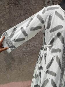 Vestido maxi de algodón étnico indio estilo bohemio con estampado de bloques de mano y mangas largas de campana vestidos casuales para mujer - Product Image 5