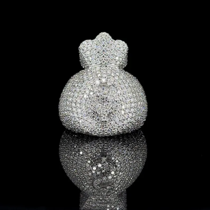 Collar de Hip Hop con Colgante de Bolsa de Dinero con Diamantes de Imitación VVS Moissanite, Chapado en Plata - Product Image 1