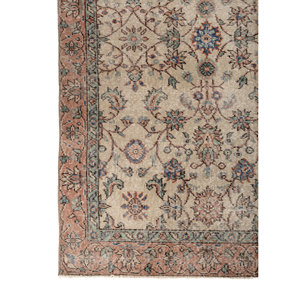 Tapis en laine vintage à motif floral, blanc nuage/orange mandarine, noué à la main, 3'6x7 pi, épaisseur de poils 3-4 mm, pour salon et chambre à coucher - Product Image 4