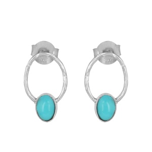 Hermosa flor forma Stud pendientes Arizona turquesa joyería al por mayor dos tonos plateado 925 pendientes de plata colección Vintage - Product Image 2