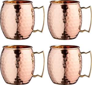 Vente en gros 100% pur fait à la main Moscou Mule bière cuivre tasses avec poignée en laiton martelé abordable plus vendu au lave-vaisselle - Product Image 4