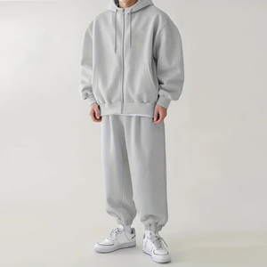 Combinaison de sport de jogging pour hommes personnalisée grise surdimensionnée 100% coton combinaison technique de haute qualité ensemble de pantalons deux pièces à capuche imprimé - Product Image 5