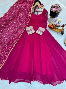 ชุดคลุม anarkali ล่าสุดออกแบบโดย Fab Zone faux georgette งานปักสำหรับอินเดียและปากีสถาน - Product Image 5
