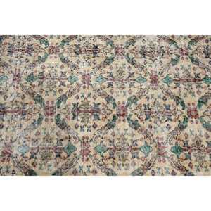 พรมตุรกีขนาด 4.2x7.9 ฟุต พรมวินเทจ พรมขนสัตว์สีเบจเขียวสไตล์ตะวันตกเฉียงใต้ - Product Image 5