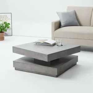 Modern Revolving Center Table Rotating Nordic Unique Concrete Grey Low Wood Coffee Table