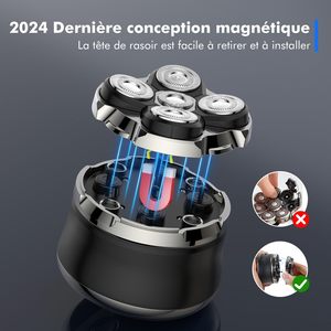 Rasoir électrique rechargeable pour homme, tête rotative, tondeuse à barbe, rasoir pour le visage et le corps, étanche à l'eau, utilisable en mode humide/sec, indice d'étanchéité IPX7, adapté à une utilisation en camping-car - Product Image 5