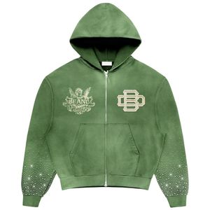 Ropa de calle personalizada de alta calidad de algodón Premium 420 Gsm peso pesado Boxy Fit Zip Up Bling Crystal Rhinestone Sudadera con capucha para hombres - Product Image 4