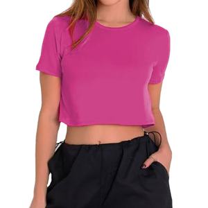 Venta caliente de las mujeres Crop Top Camisetas 100% Algodón Transpirable Casual & Professional Street Wear - Product Image 1