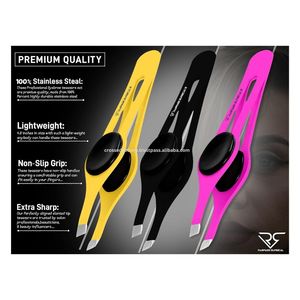 Pinzas para desplumar cejas de acero inoxidable personalizadas al por mayor, pinzas para cejas negras con vello facial de punta plana y Punta inclinada - Product Image 3
