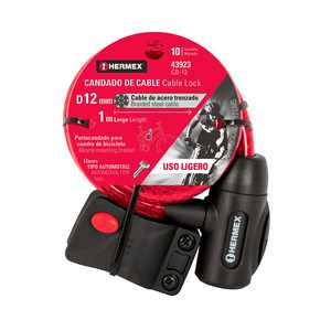 Hermex CB-12 12 mm x 1,0 m Cadenas à câble en alliage d'acier avec clé pour la sécurité des vélos, léger et durable, avec commande manuelle - Product Image 1