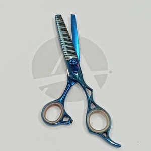 Ciseaux à effiler les cheveux en acier inoxydable avec revêtement bleu titane, dents affûtées pour usage professionnel en salon - Product Image 1