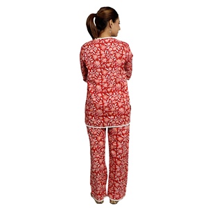 Conjunto de pijama indio hecho a mano de algodón puro con estampado Floral para mujer, ropa de dormir elegante de talla XL con camisa para la temporada de verano - Product Image 5
