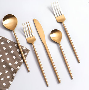 ขายร้อน SS304 มือปลอมแปลง Golden จํานวนมากช้อนส้อมและมีดสแตนเลส Flatware ชุด - Product Image 3