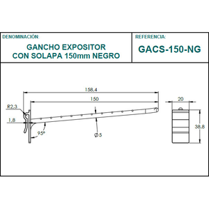 Gancho de exhibición negro con solapa de 150 mm categoría de producto - Product Image 4