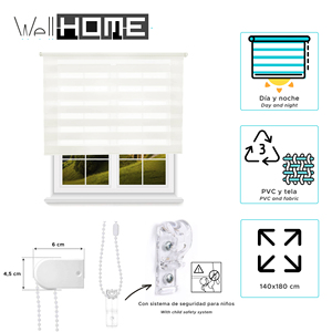 Stores enrouleurs jour/nuit Well Home - Blanc cassé, 140 x 180 cm (largeur x longueur)/Taille du tissu 137 x 175 cm - Product Image 2