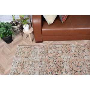 Vintage Rug 3x7.5 ft, <b>Brown</b> White Plants & trees <b>Wool</b> Turkish Rug - Product Image 3