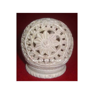 Exclusive Handmade Floral Carving Design Natural Soapstone <b>Tea</b> <b>Light</b> <b>Candle</b> Lamp for Diwali and Christmas Festival Decoration - Product Image 1
