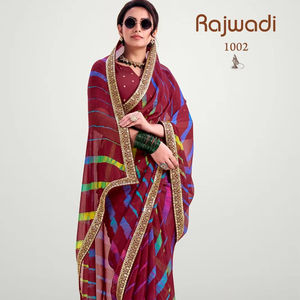 Designer traditionnel superbe mariage ethnique fantaisie Sari belle soie avec broderie Jaipuri travaillé frontière, fête porter Saree. - Product Image 1