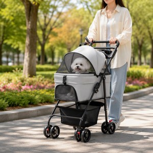 Foldable <strong>Pet</strong> Stroller for Small Dogs Cats Lightweight Travel <strong>Pram</strong> with Wheels Removable Carrier Outdoor <strong>Pet</strong> Cart OEM Custom - Product Image 2