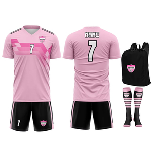 Conception personnalisée OEM Uniforme de football sublimé à col en V Tissu polyester respirant sans couture à séchage rapide comprenant des chaussettes et des sacs - Product Image 1