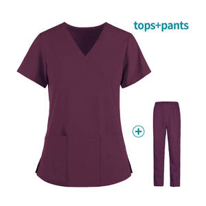 Tissu Spandex tissé col en v soins infirmiers gommage ensembles médecin haut avec poches Yoga survêtement pantalon infirmière médicale uniforme gommages Stock - Product Image 4