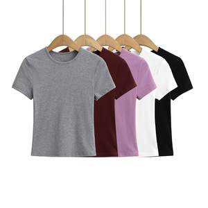 Custom High Quality Women Autumn <b>T</b>-<b>Shirts</b> 100% Cotton Slim Fit Breathable Casual <b>Raglan</b> Sleeve Short Sleeve <b>T</b>-<b>Shirt</b> Wholesale - Product Image 1