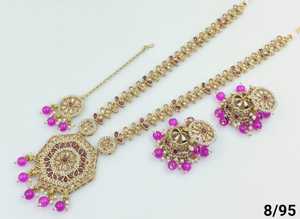 ชุดสร้อยคอยาวแฟนซีหินชุบทองสไตล์อินเดียแบบดั้งเดิมและทันสมัยพร้อมต่างหู Jumkha ชุดเครื่องประดับ mangtika สำหรับผู้หญิง - Product Image 4