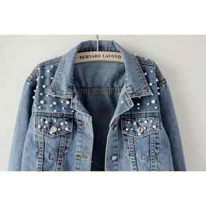 Veste en jean personnalisée pour femme, veste en jean bleu avec perles, veste en jean pour femme - Product Image 1