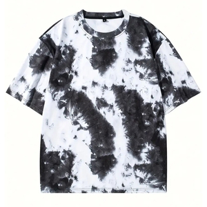 Ras du cou 100% coton hommes T-Shirts tie-dye dégradé T-Shirt à manches courtes noir et blanc décontracté coupe ample t-shirts surdimensionnés - Product Image 3