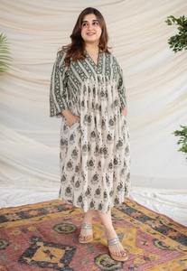 <b>Indian</b> Hand Block Floral <b>Printed</b> 100% Cotton <b>Dress</b> New Trendy Summer Casual Wedding Wear Handmade Breathable Natural ODM Woven - Product Image 3