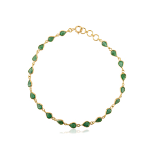 New Arrivals Best Selling Products Natural Emerald Station Bracelet Unisex Everyday Wear 18K <b>Solid</b> Yellow <b>Gold</b> Handmade Jewelry - Product Image 1