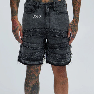 Pantalones cortos rasgados Vintage para hombre, tela vaquera de algodón, aspecto desteñido, dobladillo rasgado, ajuste clásico, Ideal para ropa informal, ajuste transpirable y cómodo - Product Image 1