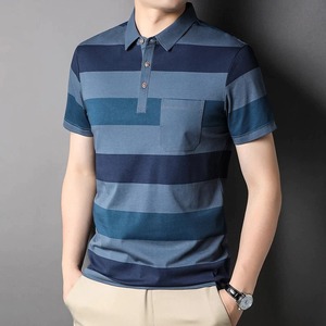 Polo d'été à manches courtes pour hommes, haut en coton, nouvelle marque de Designer, hauts décontractés à rayures - Product Image 4