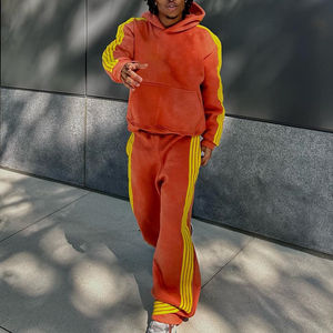 Manufacturer's Custom Vintage Washed Sunfaded Men's Striped <b>Tracksuits</b> Set Heavyweight Cotton Two-Piece Hoodie Sweatpants Winter - Product Image 1