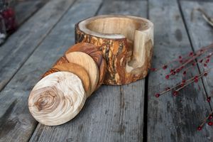 Durable Solid Wood Walnut Coaster Set for <b>Hot</b> <b>Cold</b> Drinks Tabletop Surface Protection - Product Image 5