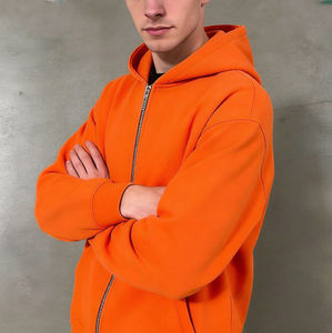 Sudadera con Capucha para Hombre, Moderna, Color Naranja Brillante, con Cierre, Estampado de Estrellas y Rayos Coloridos, Informal, para Uso Diario, Estilo Urbano, a la Moda - Product Image 4