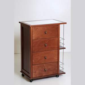 Chariot à tiroirs professionnel MASLEGNO en bois de hêtre massif avec plateau en carrelage au design moderne, porte-bouteilles et roulettes pour un rangement intelligent - Product Image 1