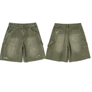 Shorts en jean décontractés d'été haute performance avec design déchiré moyen et technique de lavage à l'acide, braguette à boutons, streetwear pour homme - Product Image 1