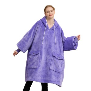 Couverture-sweat à capuche d'hiver avec manches, en polaire, surdimensionnée, super longue, pour femme, pyjama doux et chaud, couverture Sherpa pour adultes - Product Image 5