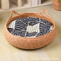 Nid en paille naturelle tissé à la main, maison pour animaux de compagnie, lit chaud pour chat en hiver, griffoir pour chat, nid pour chien avec coussin doux